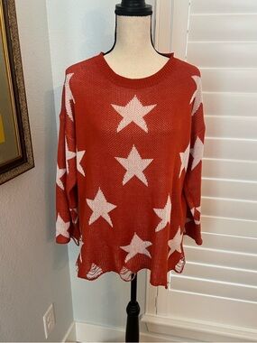 Casual Crew Neck, Long Sleeve Star Knitted Sweater